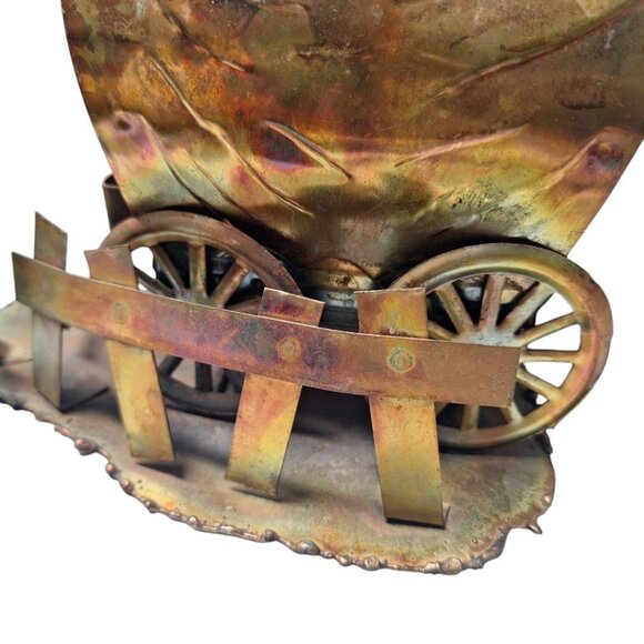 Mixed Metal Covered Wagon Copper Colored Art Decor Sculpture Tin Western Oregon - Picture 9 of 10
